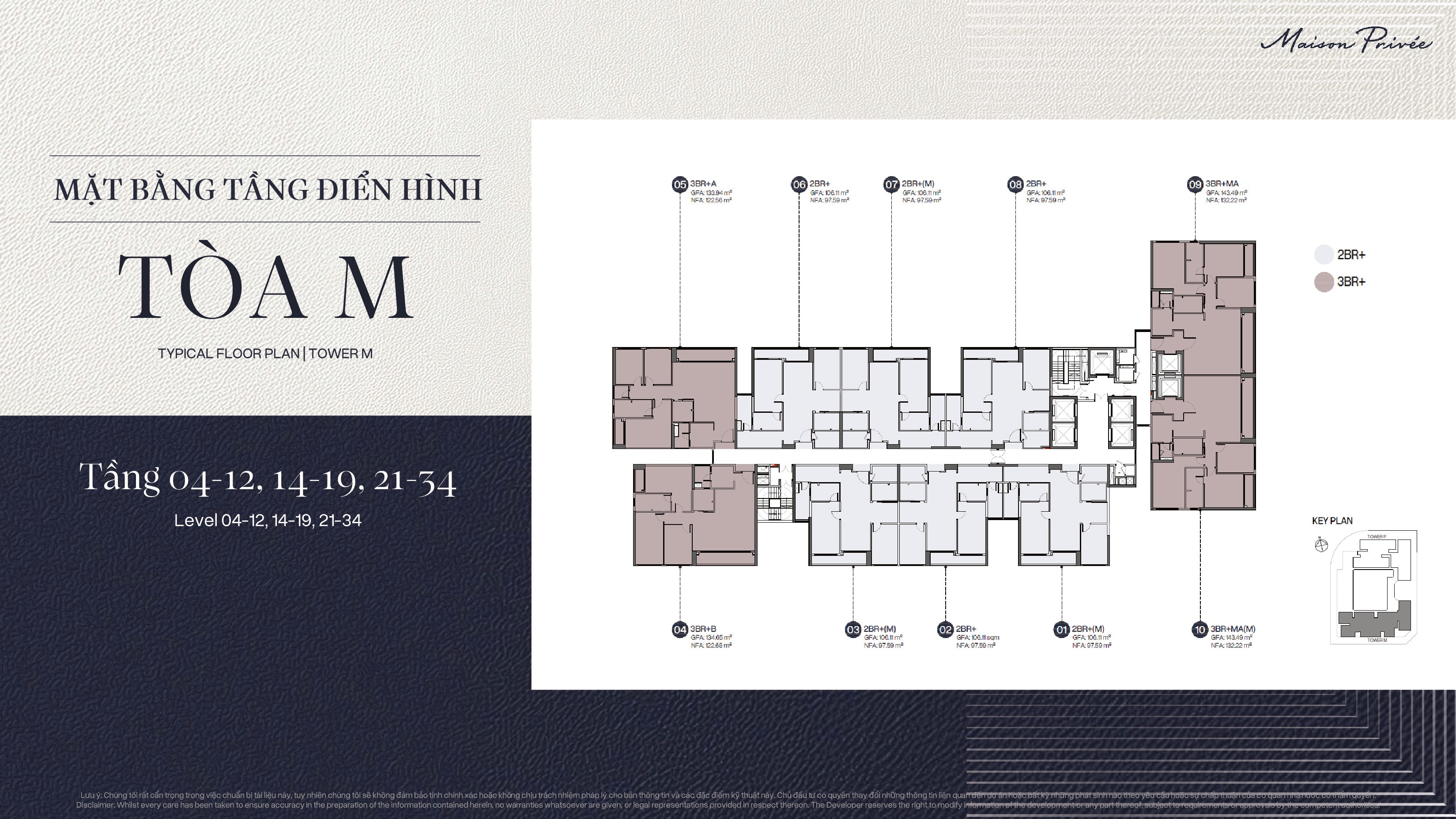 Mặt bằng điển hình Tower M cho các tầng 04 đến 12, 14 đến 19 và 21 đến 34